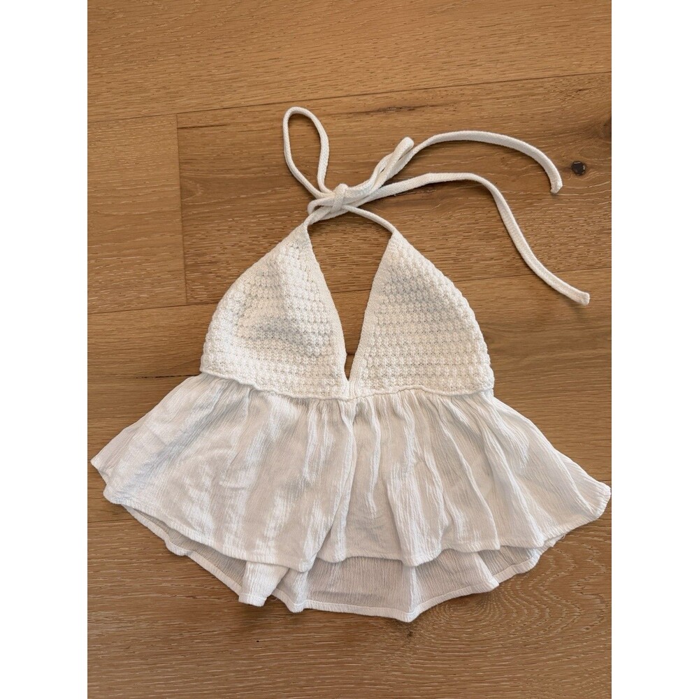 Garage White Crochet Halter Top Cotton Boho Size XS
